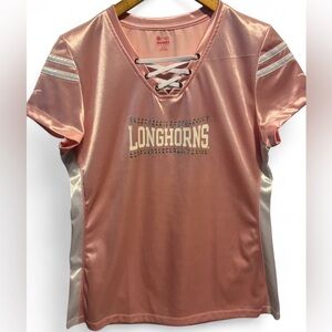 UT Longhorns Pink Rhinestone Jersey Tee Lace-Up V-Neck Knights Apparel Size M